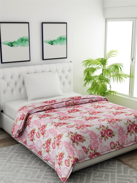 Salona Bichona White & Pink Floral AC Room 120 GSM Single Bed Comforter