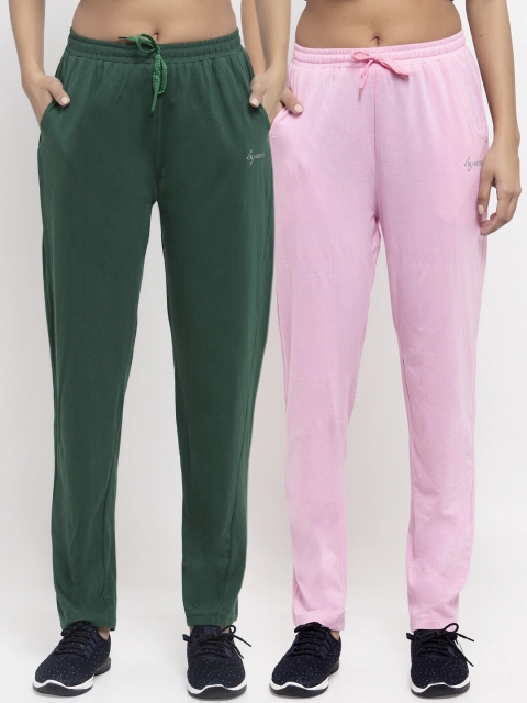 NEUDIS Women Pack Of 2 Solid Track Pants, Pink