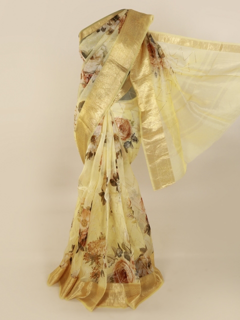 Pothys Yellow Printed Pure Silk Saree