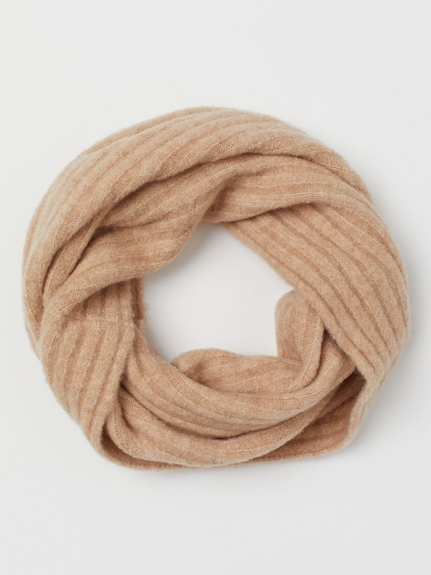 H&M Women Beige Ribbed Tube Scarf