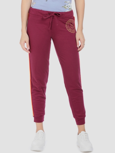 Aeropostale Women Burgundy Solid Straight-Fit Joggers