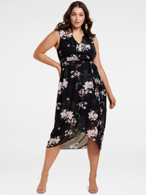 Forever New Women Black Printed Wrap Dress