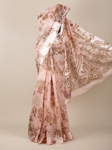 Pothys Peach-Coloured Printed Jute Silk Saree
