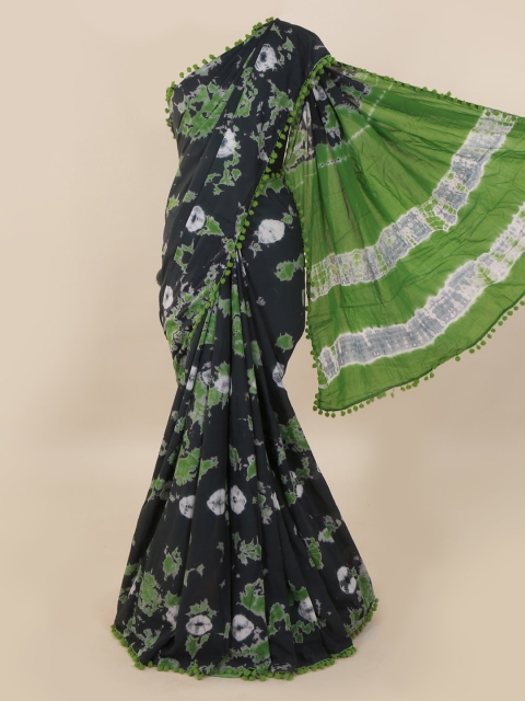 Pothys Green & Black Pure Cotton Printed Saree