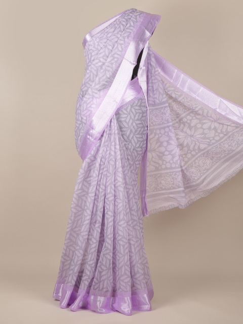 Pothys Lavender Printed Jute Silk Saree