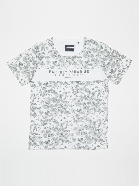 Octave Boys White Printed Round Neck T-shirt