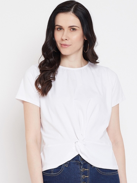 Imfashini Women White Solid Round Neck T-shirt