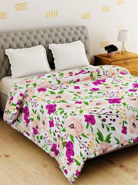 Salona Bichona White & Pink Floral AC Room 120 GSM Double Bed Comforter