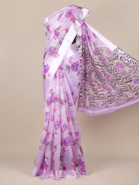 Pothys Lavender Printed Jute Silk Saree