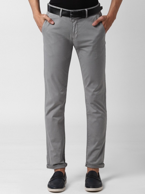 Peter England Casuals Men Grey Slim Fit Solid Regular Trousers