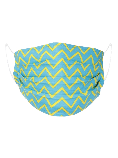 LIVE IT SAFE Unisex Turquoise Blue & Yellow Printed 4-Ply Reusable Cloth Mask