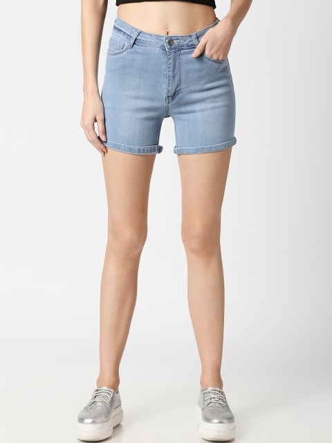 fungus Women Blue Washed Slim Fit Denim Shorts