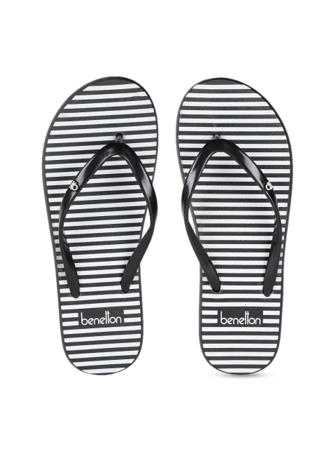 United Colors of Benetton Women Black & White Striped Thong Flip-Flops