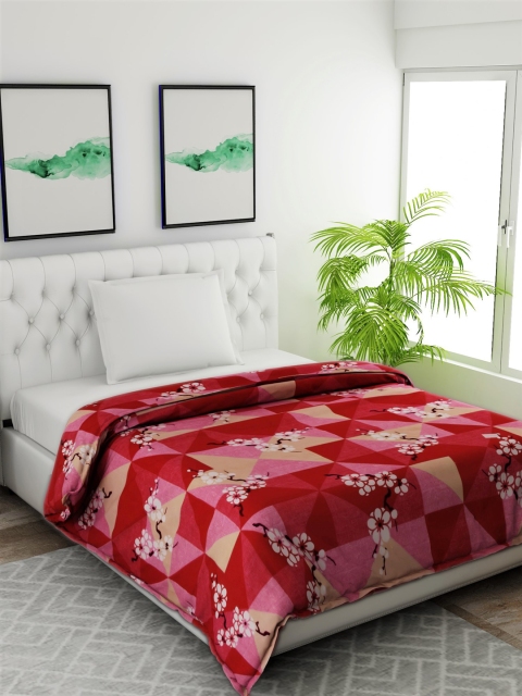 Salona Bichona Red & Pink Floral AC Room 120 GSM Single Bed Comforter