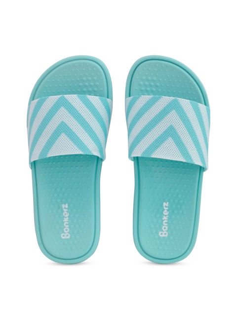 Bonkerz Women Turquoise Blue & White Printed Sliders