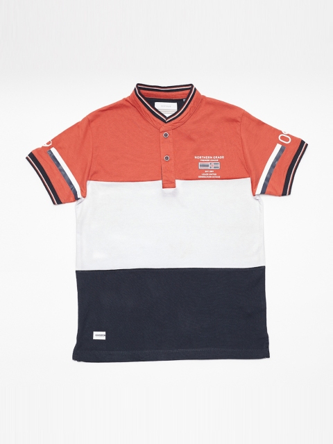 Octave Boys Orange Colourblocked Henley Neck T-shirt