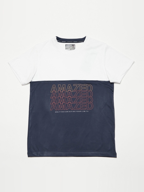 Octave Boys White Colourblocked Round Neck T-shirt