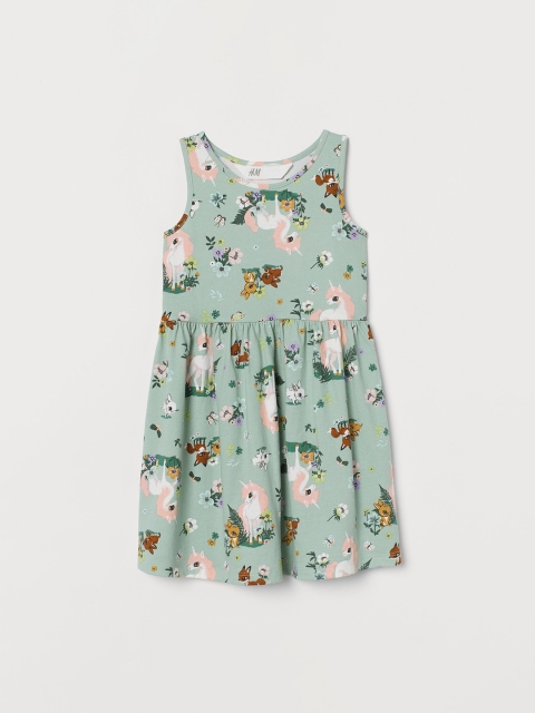 H&M Girls Green & Pink Patterned Jersey Dress