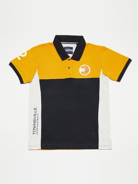 Octave Boys Yellow & Black Colourblocked Polo Collar T-shirt