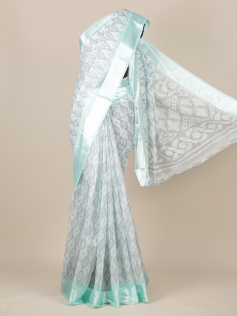 Pothys Green Printed Jute Silk Saree