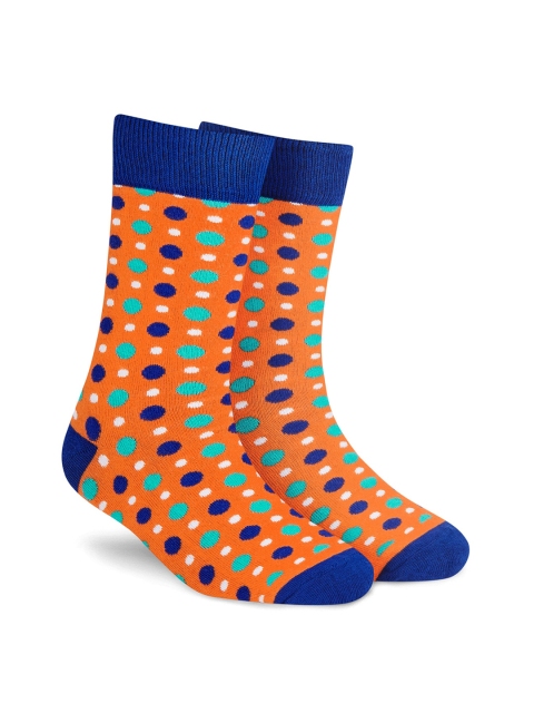 Dynamocks Unisex Orange & Blue Patterned Sustainable Calf-Length Socks