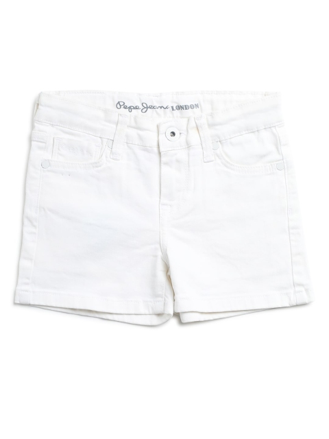 Pepe Jeans Girls White Solid Regular Fit Denim Shorts