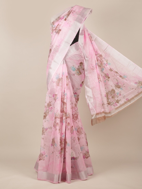 Pothys Pink Printed Jute Silk Saree