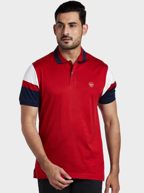 ColorPlus Men Red Solid Mandarin Collar T-shirt