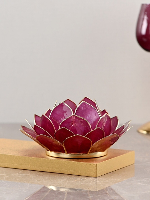 Pure Home and Living Purple & Gold-Toned 32 Petals Lotus Tea Light Holder