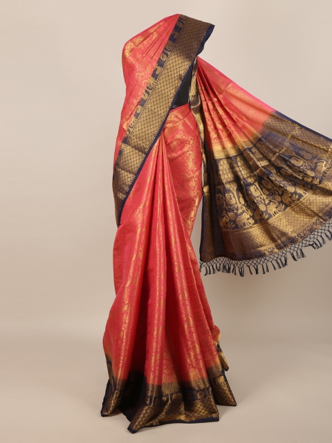 Pothys Pink & Navy Blue Jute Silk Woven Design Saree
