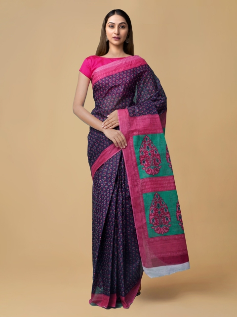 Unnati Silks Purple & Pink Pure Cotton Printed Kovai Saree