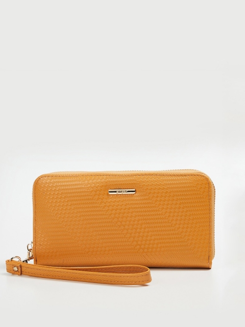 Ginger by Lifestyle Women Mustard Yellow Self Design Zip Around Wallet