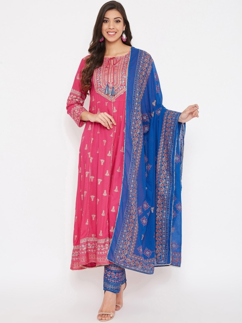 Prakhya Women Pink Printed Kurta with Churidar & Dupatta