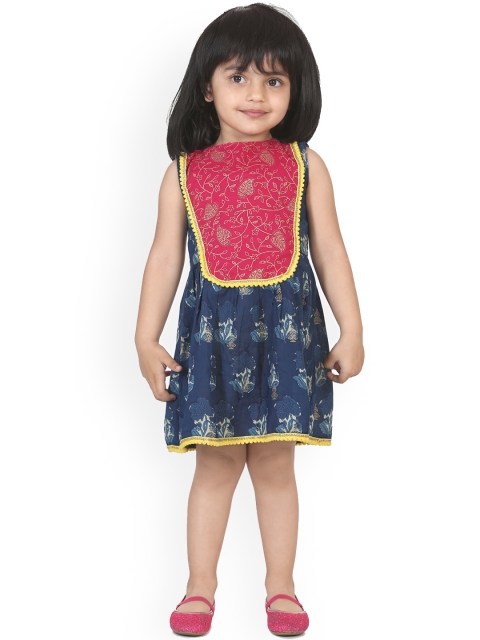 BownBee Girls Blue Printed Fit and Flare Dress