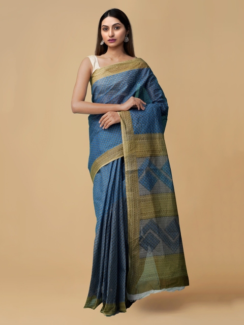 Unnati Silks Blue Pure Cotton Printed Kovai Saree