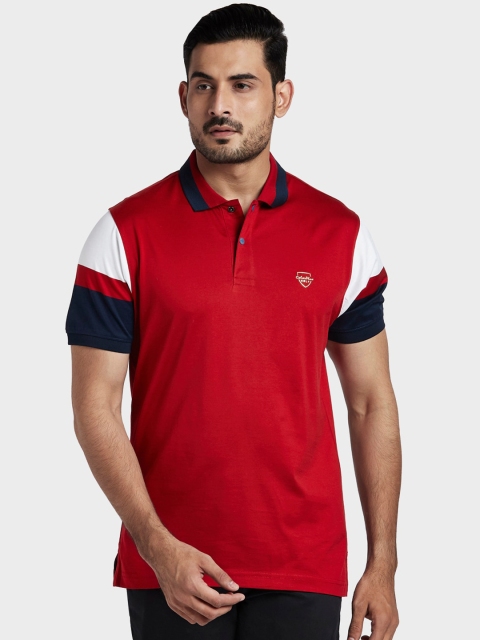 ColorPlus Men Red Solid Mandarin Collar T-shirt