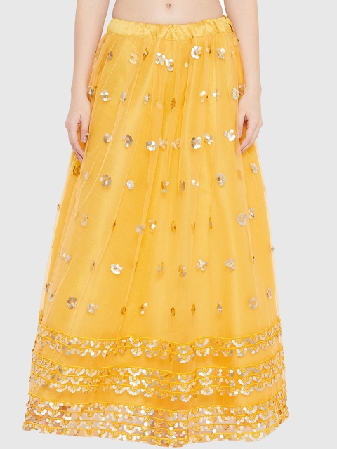 studio rasa Women Yellow & Gold-Coloured Embellished Flared Maxi Skirt