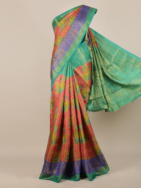 Pothys Orange & Navy Blue Jute Silk Woven Design Saree