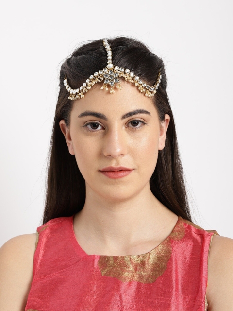 Rubans Gold-Plated & White Kundan Studded & Beaded Handcrafted Matha Patti