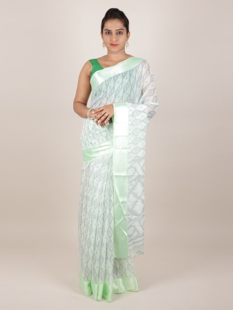 Pothys Green Printed Jute Silk Saree