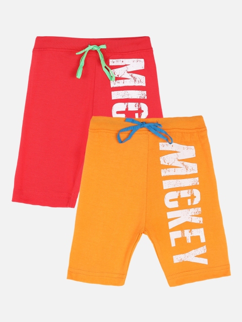 Bodycare First Boys Pack Of 2 Orange & Red Mickey Printed Slim Fit Regular Shorts