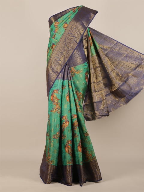 Pothys Green & Blue Jute Silk Woven Design Saree