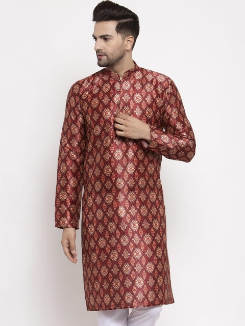 Jompers Men Maroon Ethnic Motifs Printed Kurta