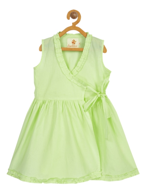 charkhee Girls Green Solid Wrap Dress
