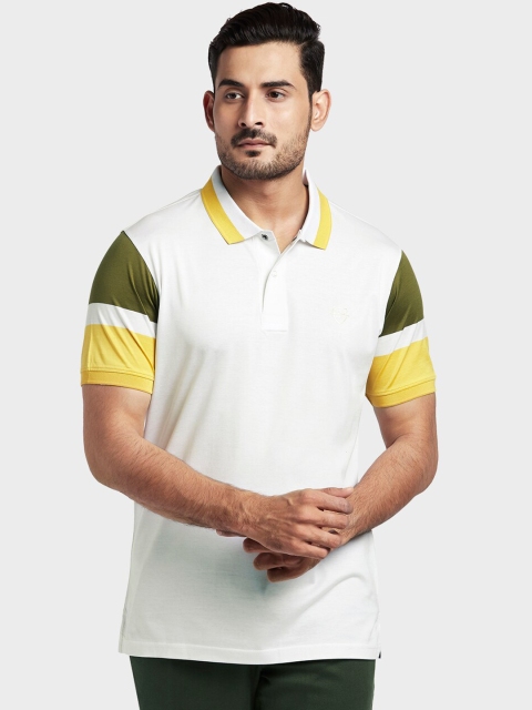 ColorPlus Men White Solid Polo Collar T-shirt