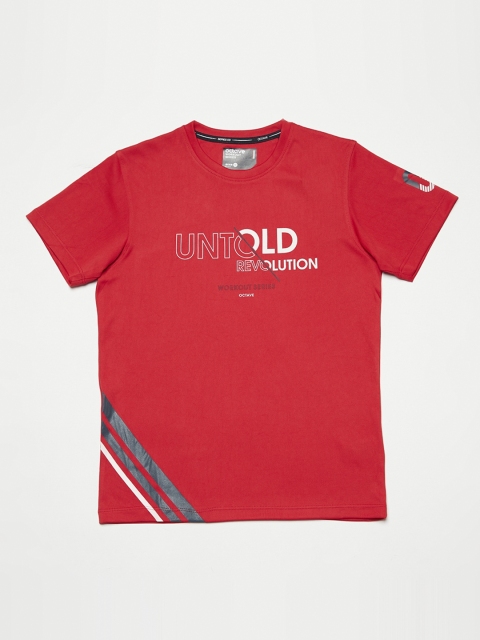 Octave Boys Red Printed Round Neck T-shirt