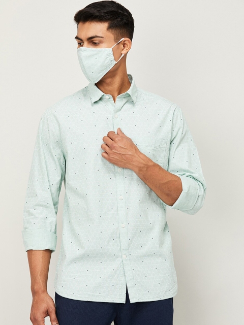 CODE by Lifestyle Men Green White Regular Fit Printed Casual Shirt
