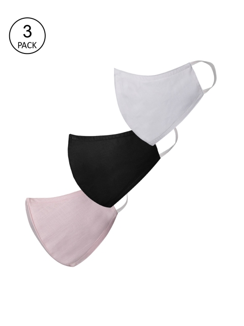 VASTRAMAY Pack Of 3 Solid 3-Ply Reusable Anti-Pollution Cloth Masks, Pink