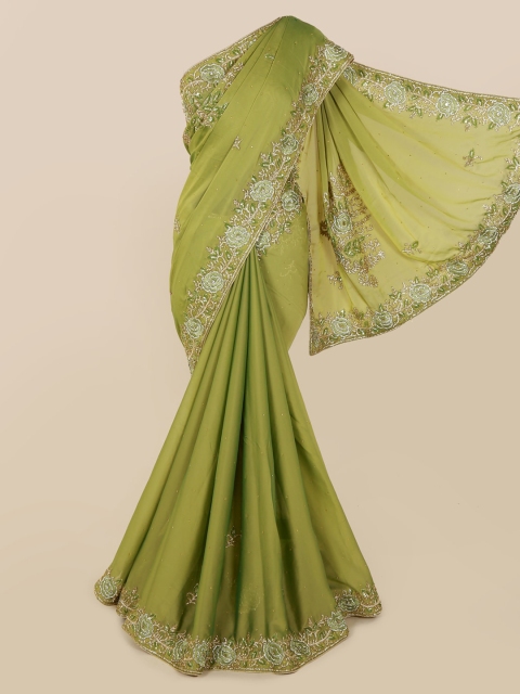 Pothys Green Embroidered Pure Georgette Saree
