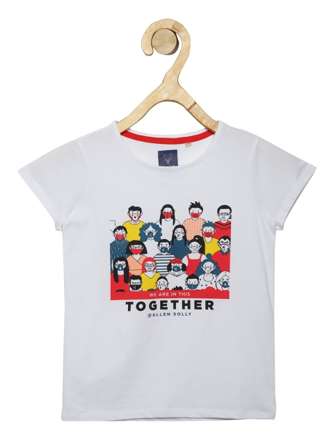 Allen Solly Junior Girls White Printed Round Neck Pure Cotton T-shirt